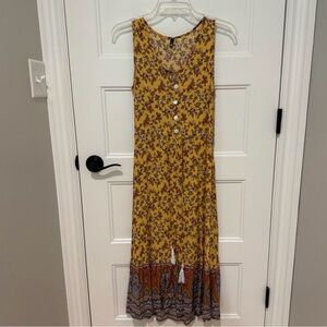 Ava & Viv Yellow Floral Maxi Dress with Tassel Drawstring